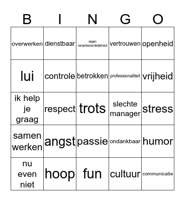 Cultuurwaarden Bingo Card