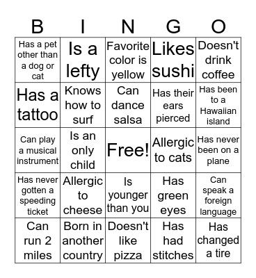 Getting To Know You! Bingo Card