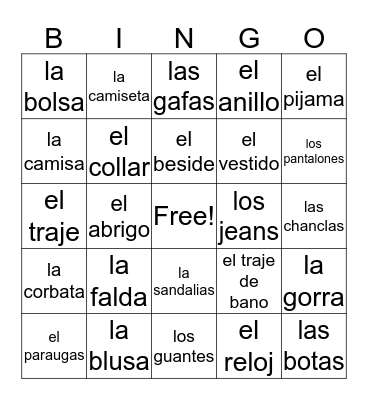 la ropa  Bingo Card