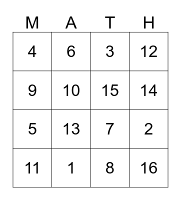 Addition Sums to 10 Bingo Card
