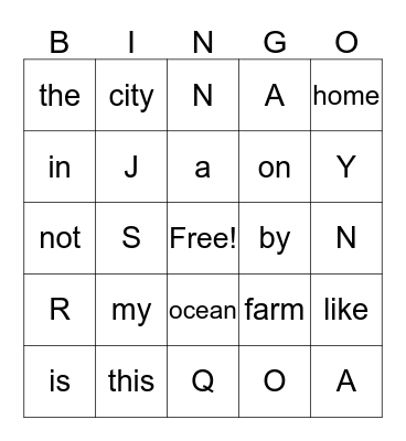 jm/sr Bingo Card