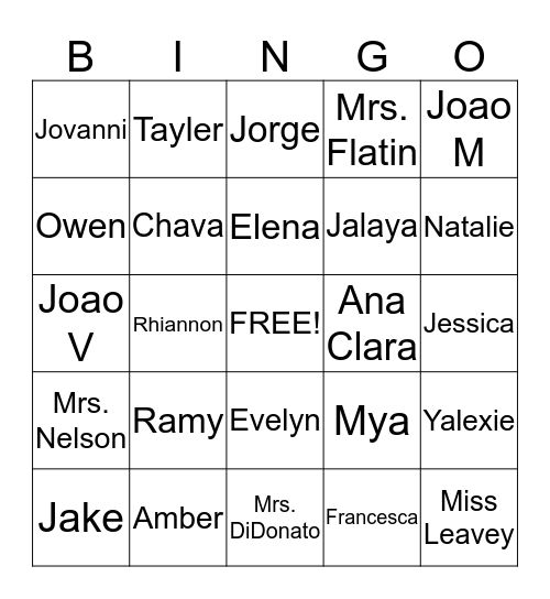 Name Bingo Card