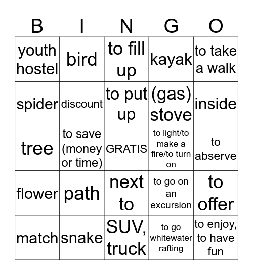 Vocabulario Unidad 1 Lección 1 Bingo Card