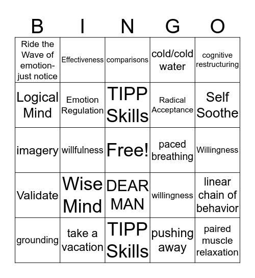 CBT and DBT BINGO Card