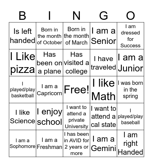 Untitled Bingo Card