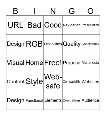 Web Development Mini Course  Bingo Card