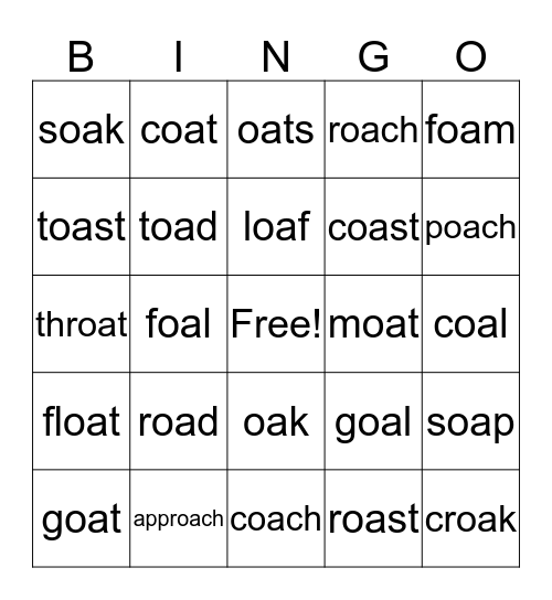 Vowel Team OA Bingo Card