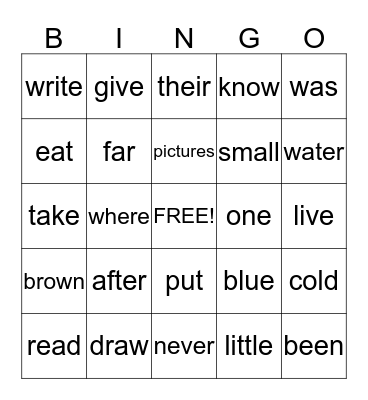 Sight Word Bingo 3 Bingo Card
