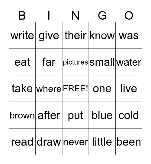 Sight Word Bingo 3 Bingo Card