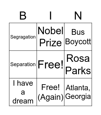 Dr. Martin Luther King Jr. Bingo Card