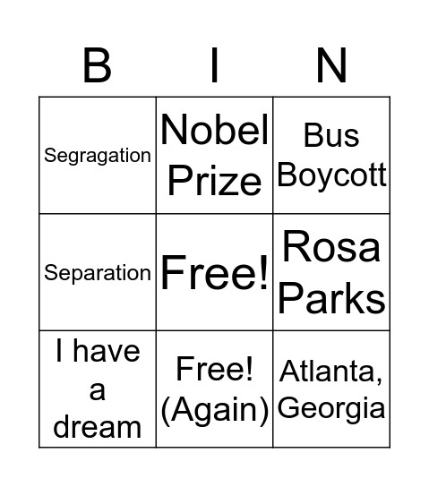 Dr. Martin Luther King Jr. Bingo Card