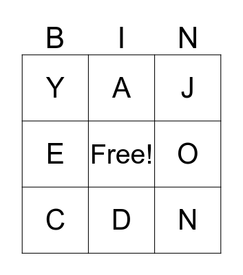 Letters  Bingo Card