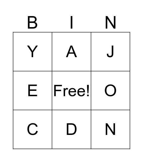 Letters  Bingo Card