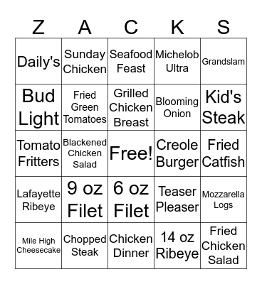 Zack Garvin's Bingo! Bingo Card