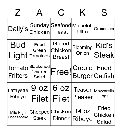 Zack Garvin's Bingo! Bingo Card