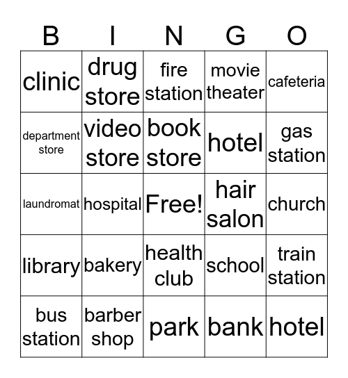 Places Around Town Bingo Card