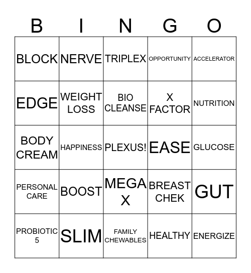 PLEXUS BINGO Card