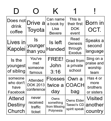 D O K.  Bingo Card