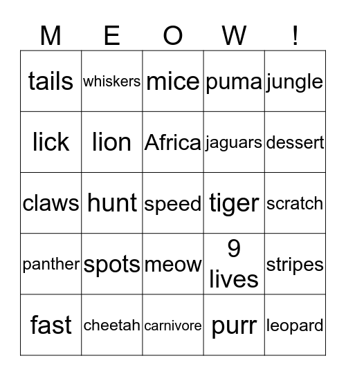 CAT BINGO Card