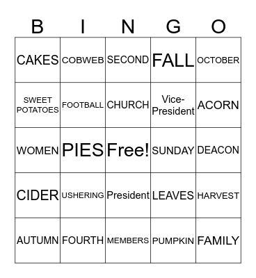 USHERING IN THE FALL Bingo Card