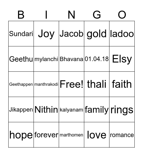 Geethu's Bridal Bingo Card