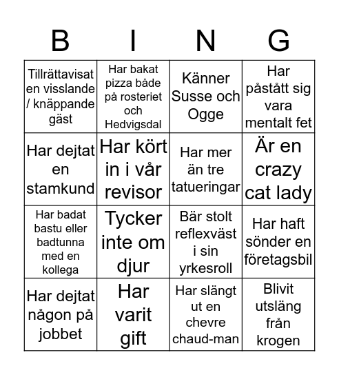 Kompisbingot Bingo Card