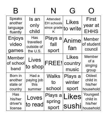 Getting to Know You Bingo Card