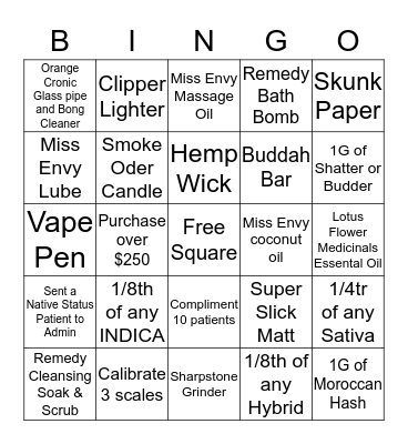 Bingo - Bliss - 7th November 2017 Bingo Card