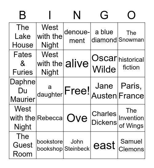 Readers Ink Bingo Card