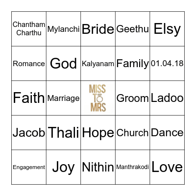 Geethu's Bridal Shower Bingo Card