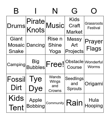 Shakori Kids Bingo Card