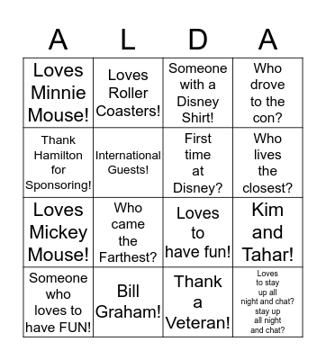 ALDAcon Orlando 2017 Bingo Card