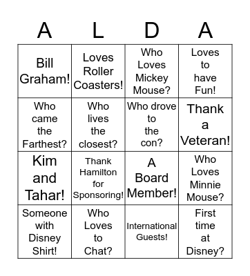 ALDA con Orlando 2017 Bingo Card