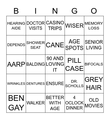 90 AND LOVING IT Bingo Card