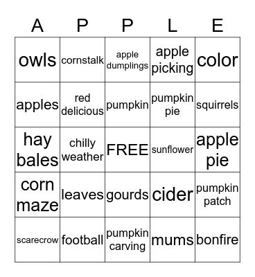 Fall Harvest Party Bingo Card