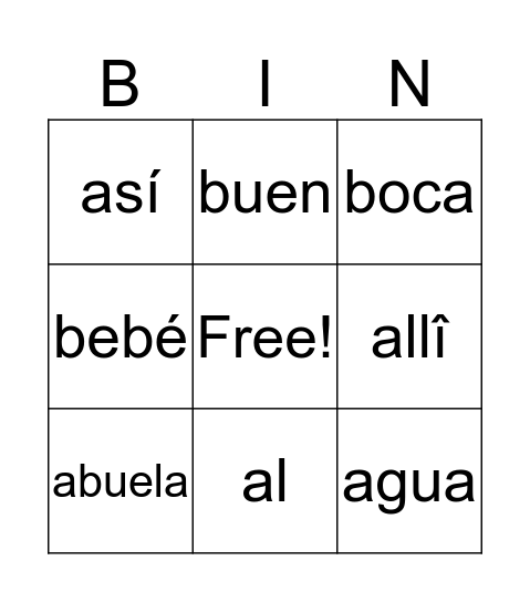 Palabras Frecuentes Bingo Card