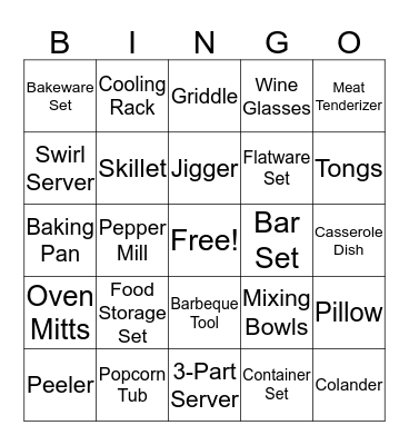 Kelcie's Bridal Shower Bingo Card