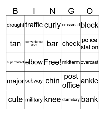 Directions and Review Bingo Card