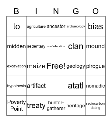 Louisiana Early People Bingo Card