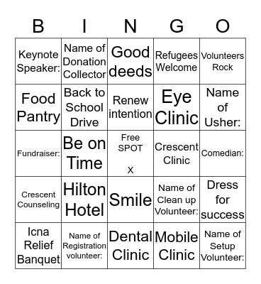 ICNA RELIEF VOLUNTEERS Bingo Card