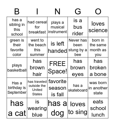 Ms.Linn's Classroom Bingo Card