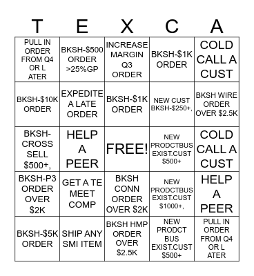 Q3 SALES PROMO Bingo Card
