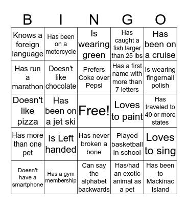 Find Someone Who.... Bingo Card