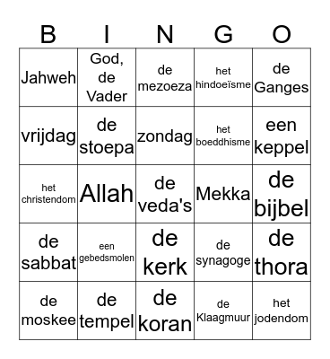 de vijf wereldgodsdiensten Bingo Card
