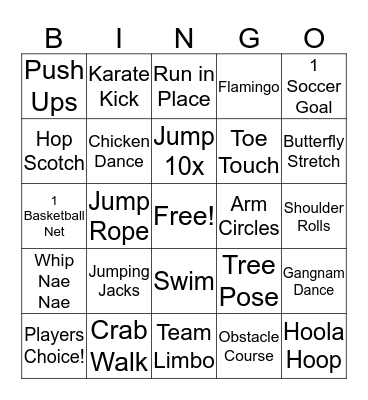 Activity Bingo Card