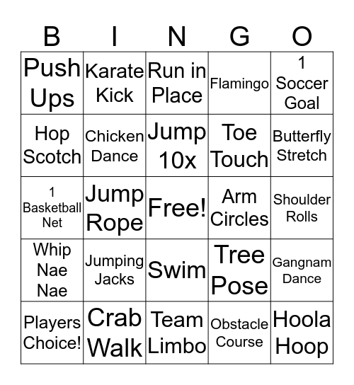 Activity Bingo Card