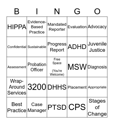 Social Worker Bingo Card