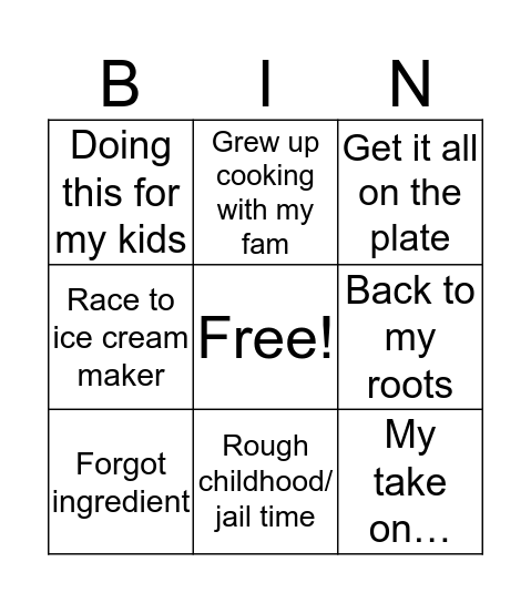 Food Network Bingo Card