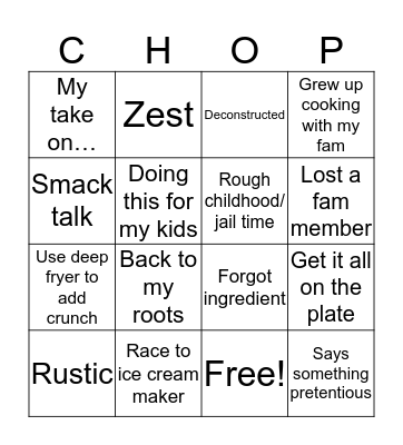 Food Network Bingo Card