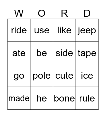 Long Vowel Sounds  Bingo Card